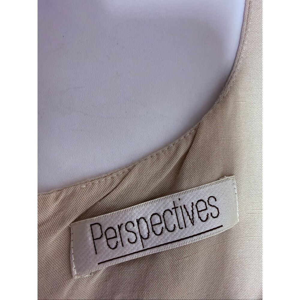 Perspective Beige Linen Blend Sheath Dress Sleeveless Square Neck EU 40 US 8 - Picture 10 of 13